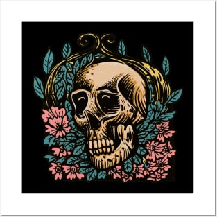 handdrawn illustration of romantic skull Posters and Art